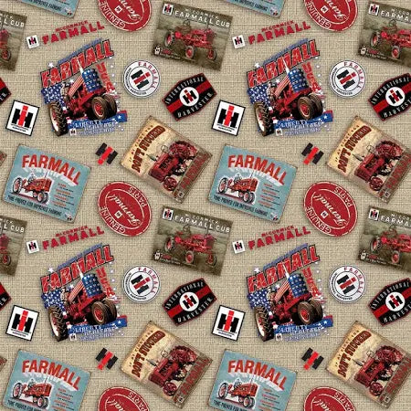 "Farmall"- Farmall Tossed Logos Natural for Benartex