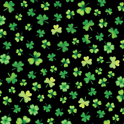 "Shamrocks & Shenanigans"- Little Shamrocks Black by NICOLE DECAMP for Benartex