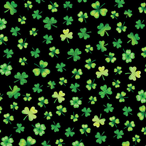 "Shamrocks & Shenanigans"- Little Shamrocks Black by NICOLE DECAMP for Benartex