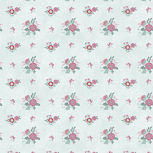 "Chalk Barn" Small Floral LtTeal by Shannon Roberts for Benartex