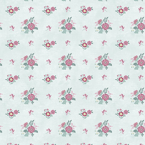 "Chalk Barn" Small Floral LtTeal by Shannon Roberts for Benartex