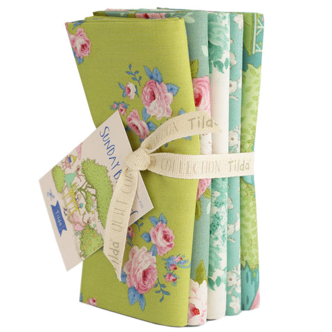 "Sunday Brunch"-  Tilda 5 piece Lime/Teal Fat Quarter Bundle