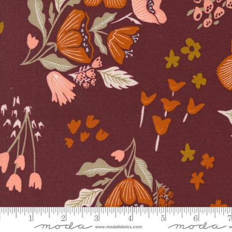 "Folk Lore"-Garden Tales Burgundy by Fancy That Design House for Moda