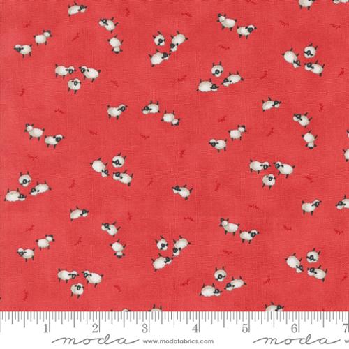 "Willow's Farm"-Sheeps In The Pasture Barn Red by Deb Strain for Moda