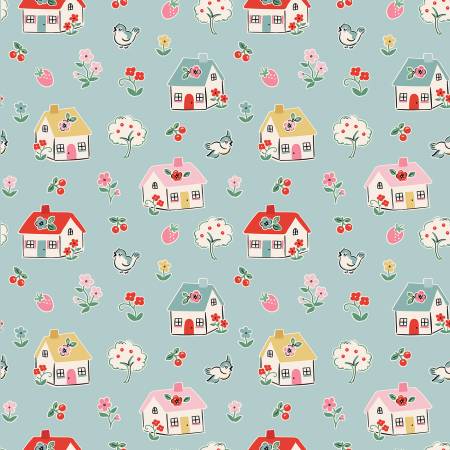 "Home Sweet Home"-Blue Happy Home by Elea Lutz for Poppie Cotton