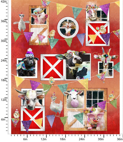 "Back to the Farm"-BARNYARD FRIENDS 36IN PANEL MULTI by Connie Haley for 3 Wishes Fabric