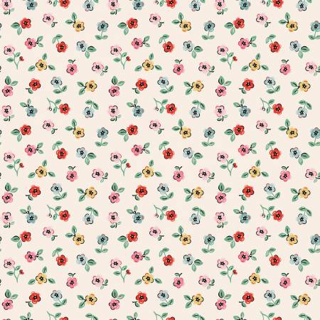 "Home Sweet Home"-Cream Cheery Florals by Elea Lutz for Poppie Cotton