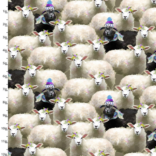 "Back to the Farm"-BLACK SHEEP GRAY by Connie Haley for 3 Wishes Fabric