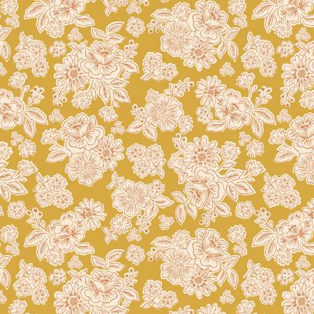 "Hannah's Flowers"- Flower blooms on mustard by Lewis & Irene